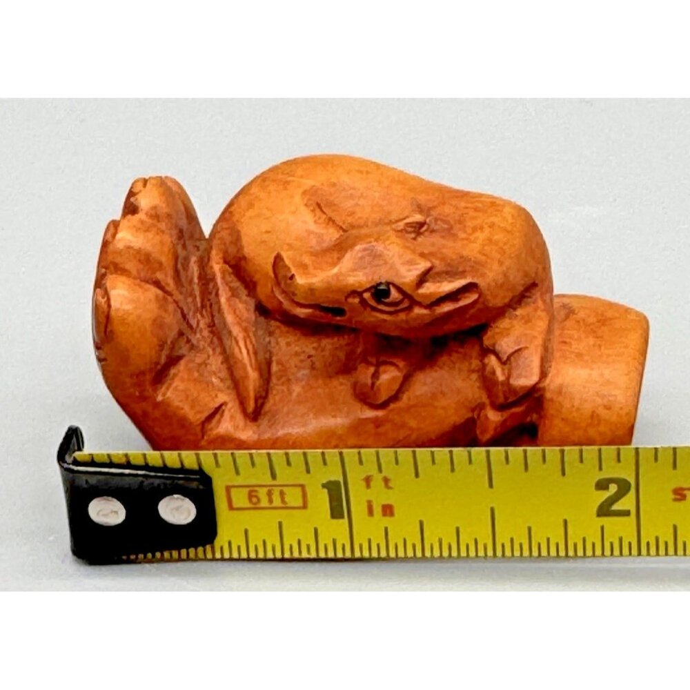 Netsuke Hand Carved Boxwood Cow Ox Toggle Luck Charm 2 inch Japanese Inro Ojime - Picture 8 of 8